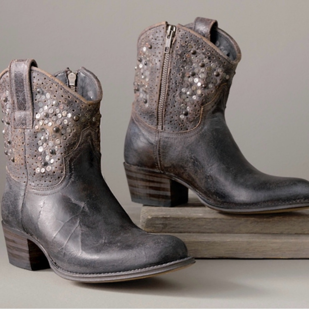 Frye short deborah studded boots, grey black, size 9